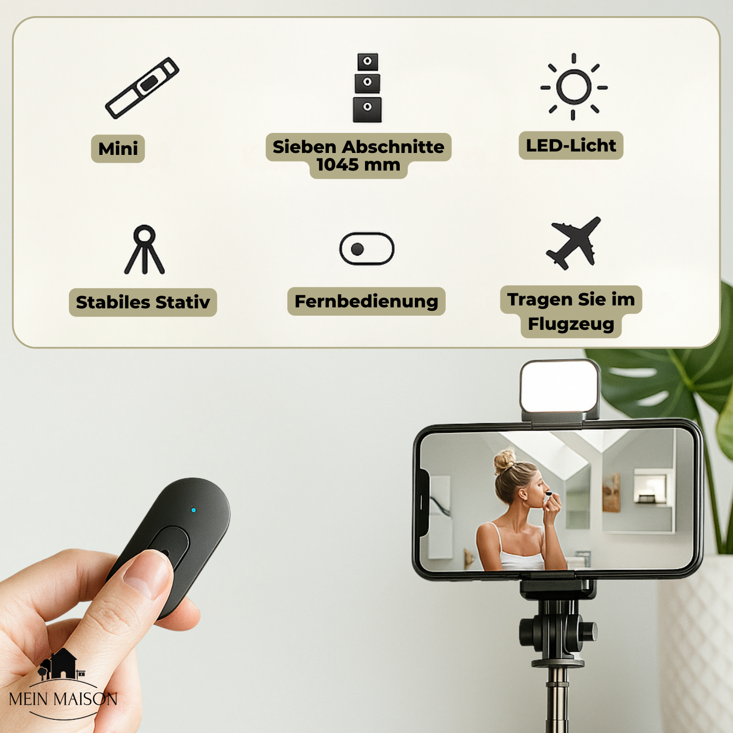 Selfie-Stick mit Stativ und Fernauslöser – zusammenklappbar – Bild 2