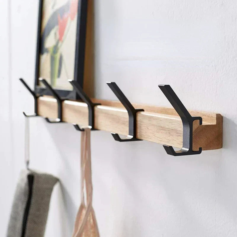 Wandgarderobe mit klappbaren Doppelhaken – Holz und Aluminium – Bild 1
