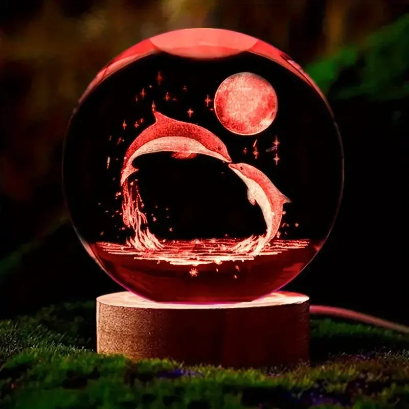 Glaskugel mit Lasergravur – Delfin- und Mondmotiv – Bild 3