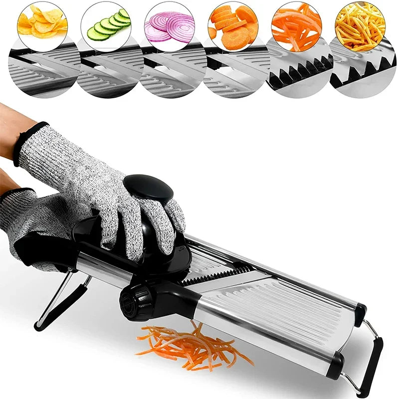Mandoline mit verstellbarer Schnittstärke – Edelstahlklingen, Julienne-Einsatz – Bild 1