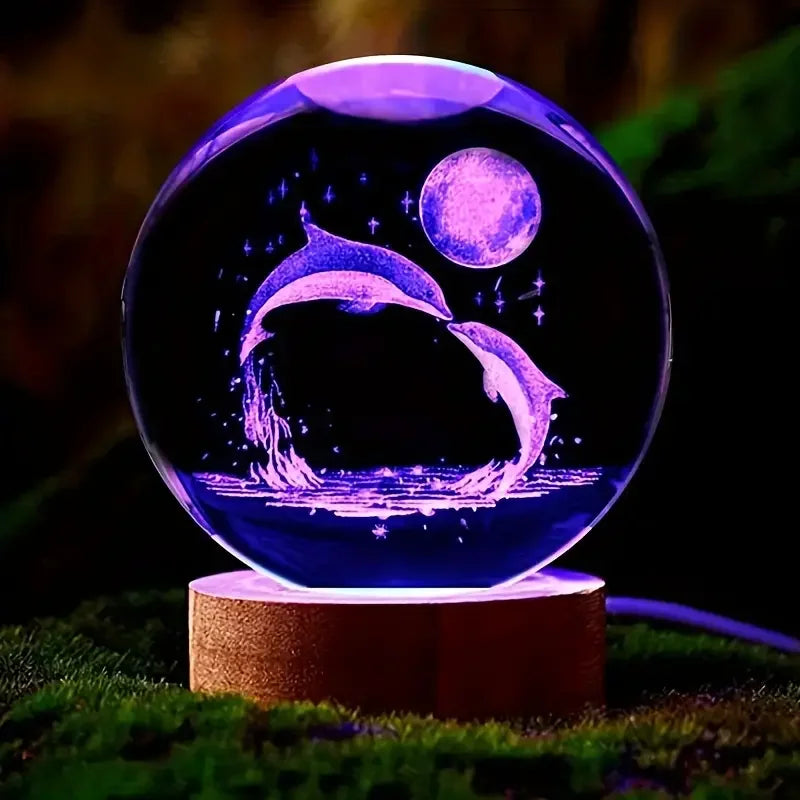 Glaskugel mit Lasergravur – Delfin- und Mondmotiv – Bild 4