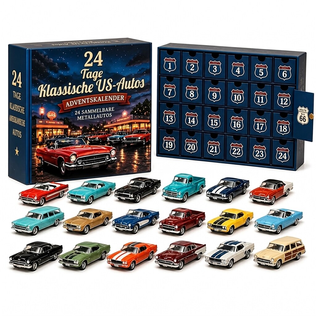 Adventskalender – Vintage Oldtimer aus Guss-Metall