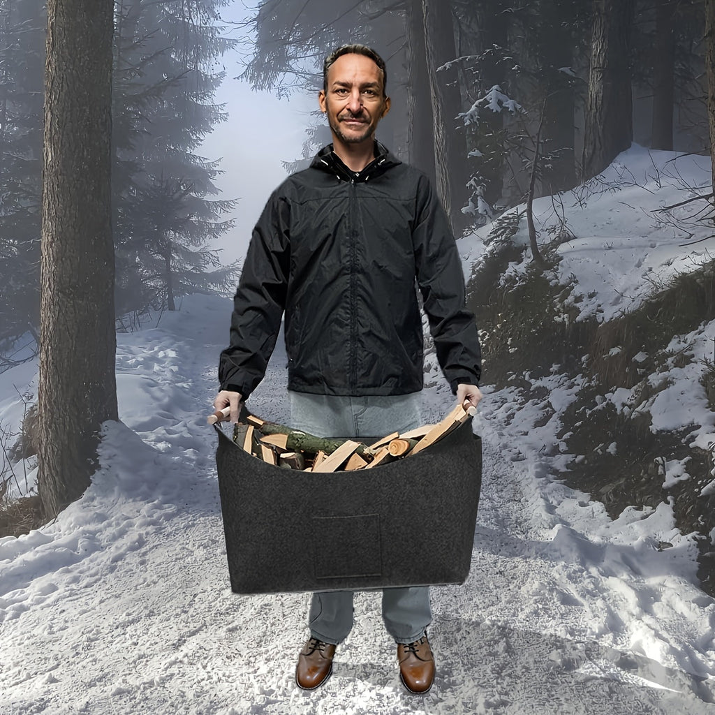 Kaminholzkorb aus Filz – faltbar, mit Holzgriffen – Bild 2