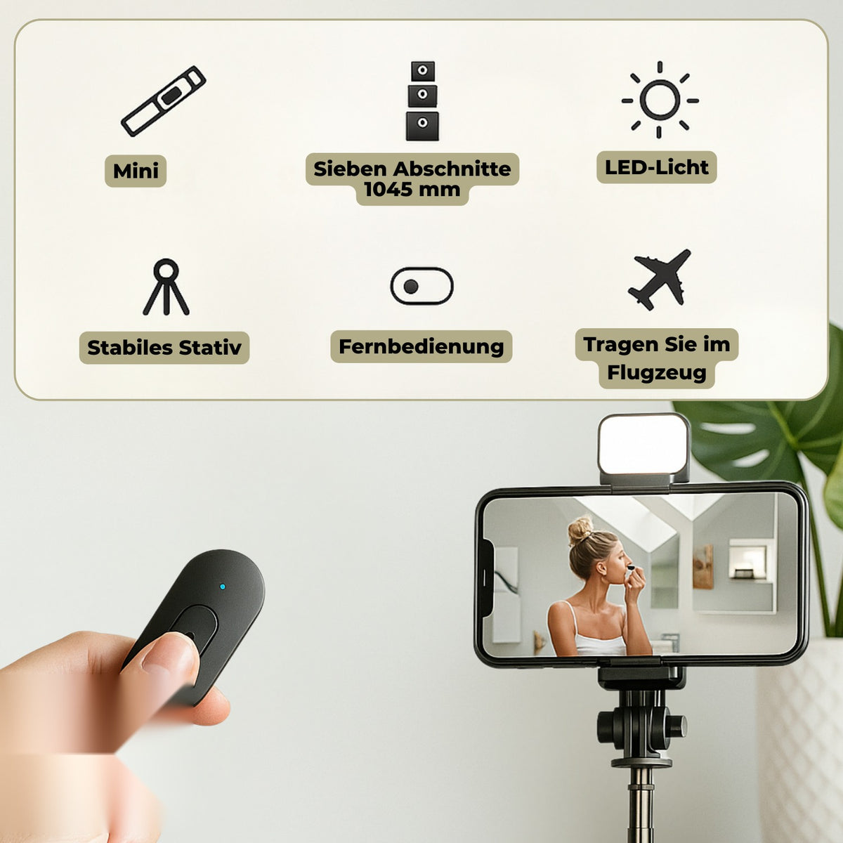 Selfie-Stick mit Stativ und Fernauslöser – zusammenklappbar