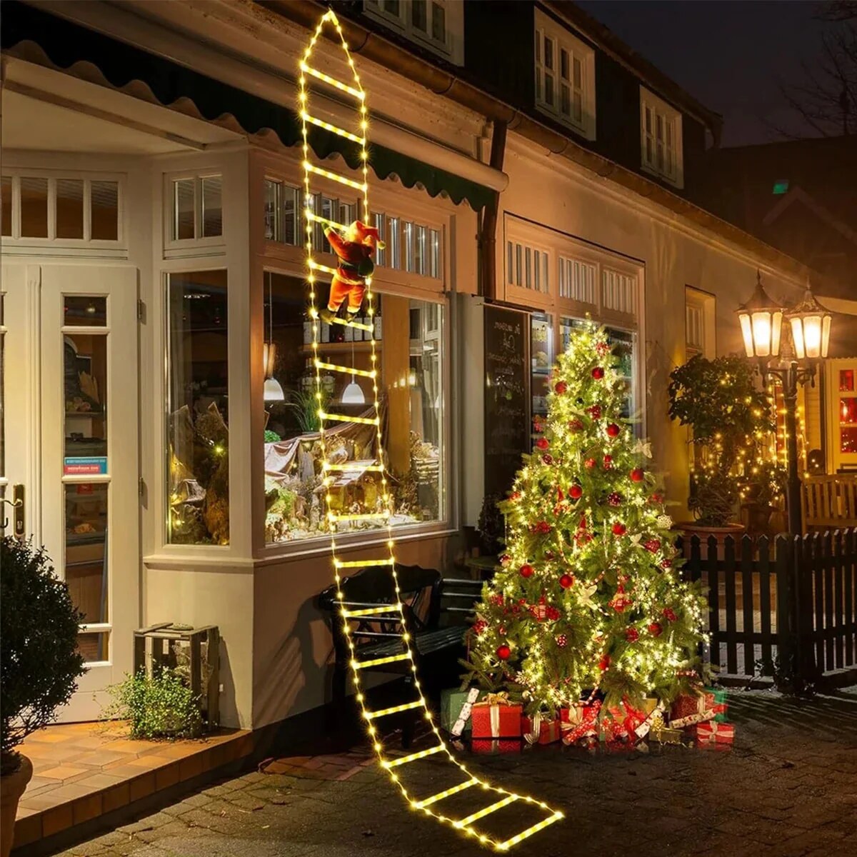 Gartenfigur mit Leiter – weihnachtlicher Aufsteller, zwei Farben – Bild 2