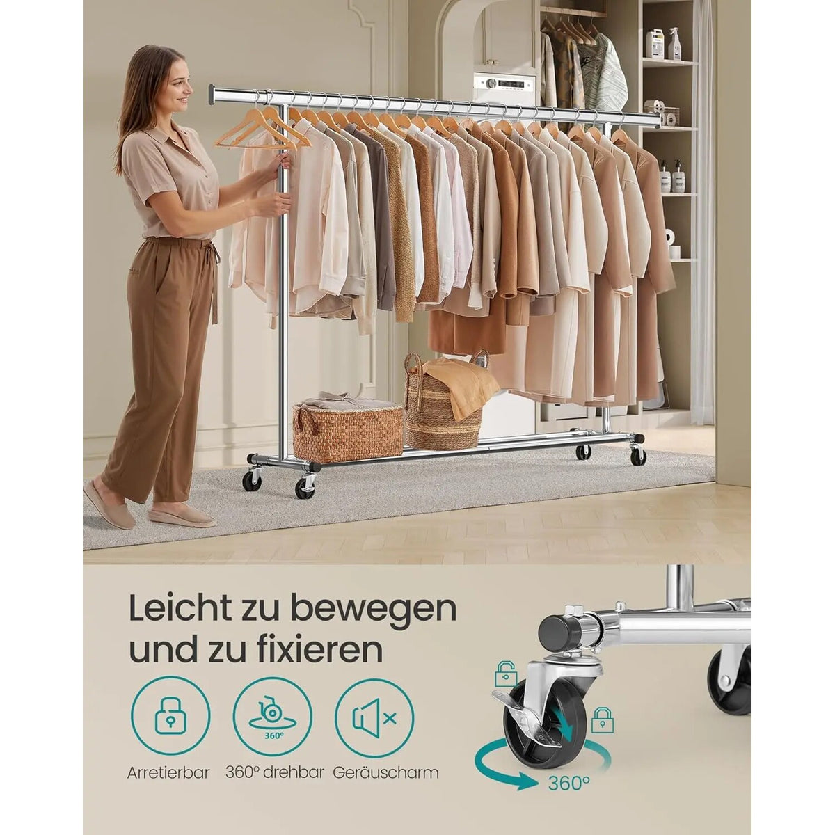 Kleiderständer – ausziehbar, auf Rollen