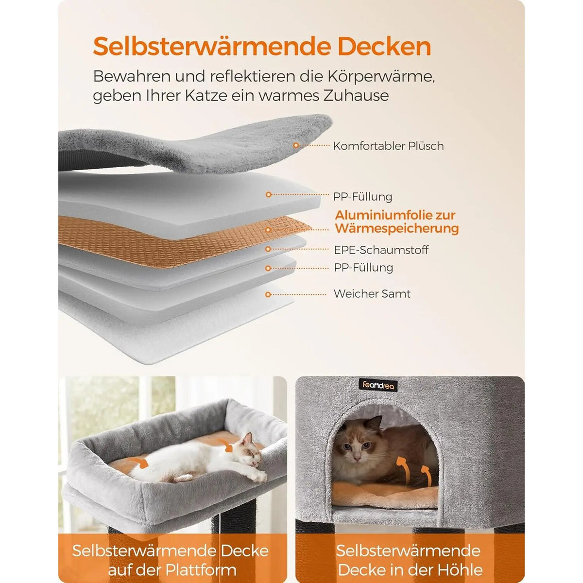 Kratzbaum für grosse Katzen – Höhle, Wärmefunktion