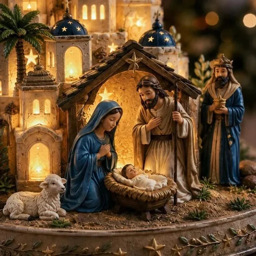 Weihnachtskrippe mit Tischleuchte – Fertig montiert – Bild 4