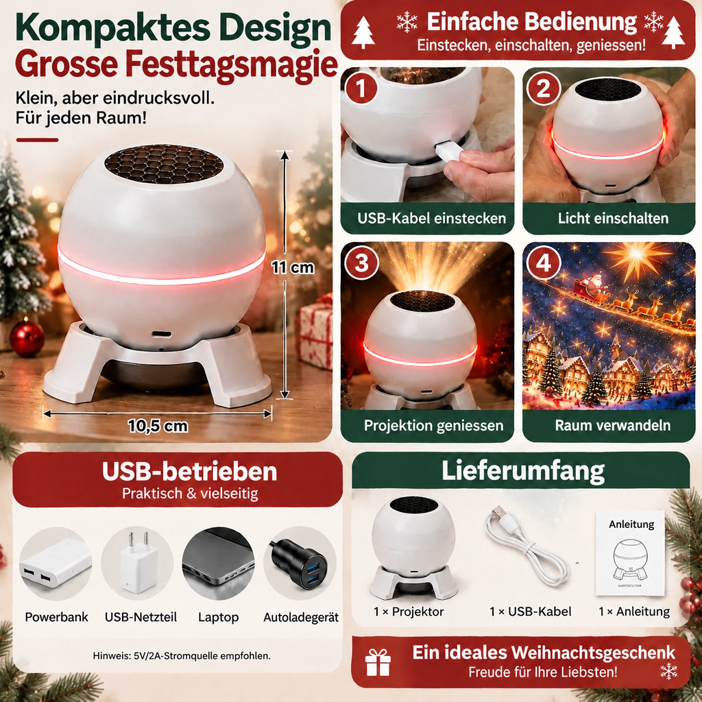 Weihnachtsprojektor – bewegte Motive, kompakt